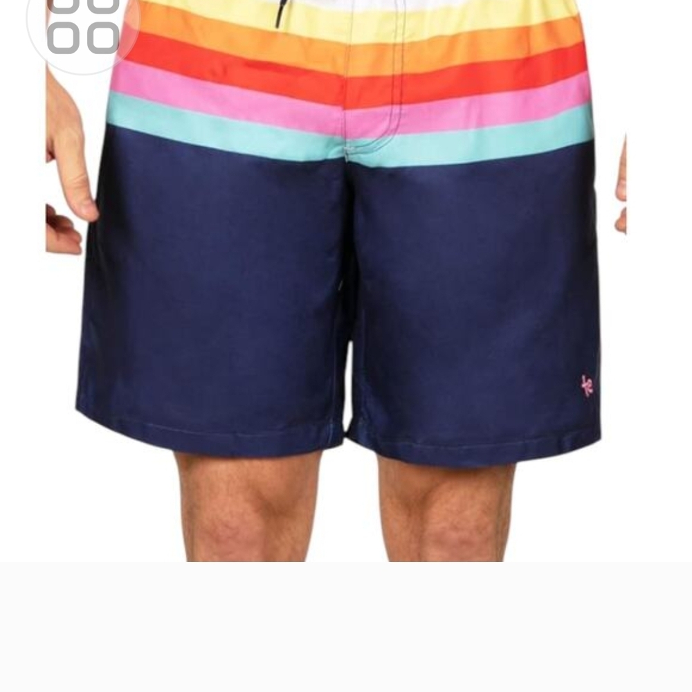 Tipsy Elves Navy and Rainbow Stripe Swim Shorts